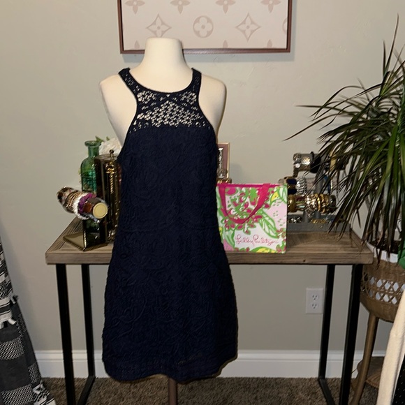 Lilly Pulitzer Dresses & Skirts - Lily Pulitzer Navy Crotched Racer Neck Dress EUC